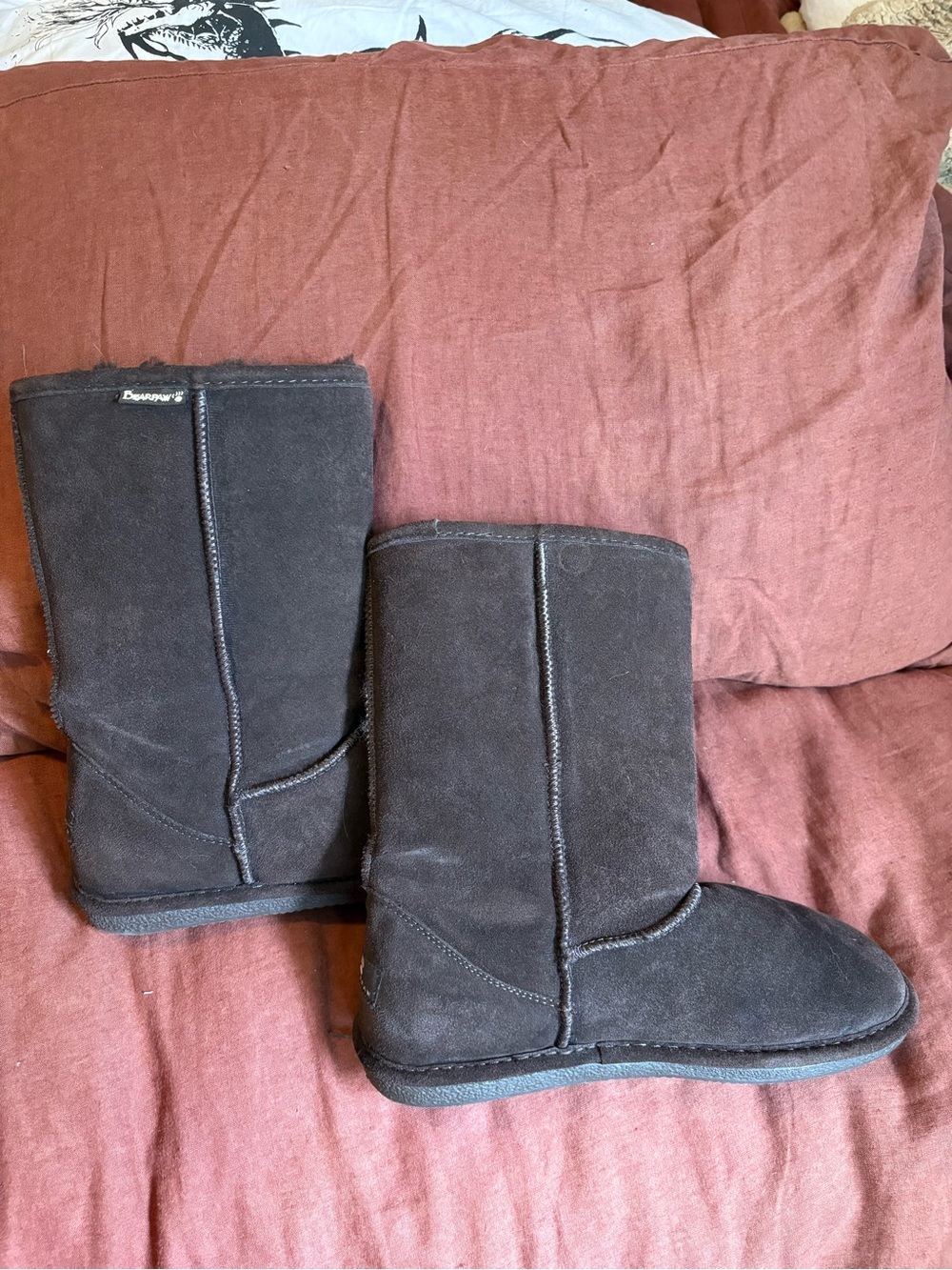 BearPaw Women's Dark Brown Suede Sherpa-Lined Boots - Picture 6 of 6